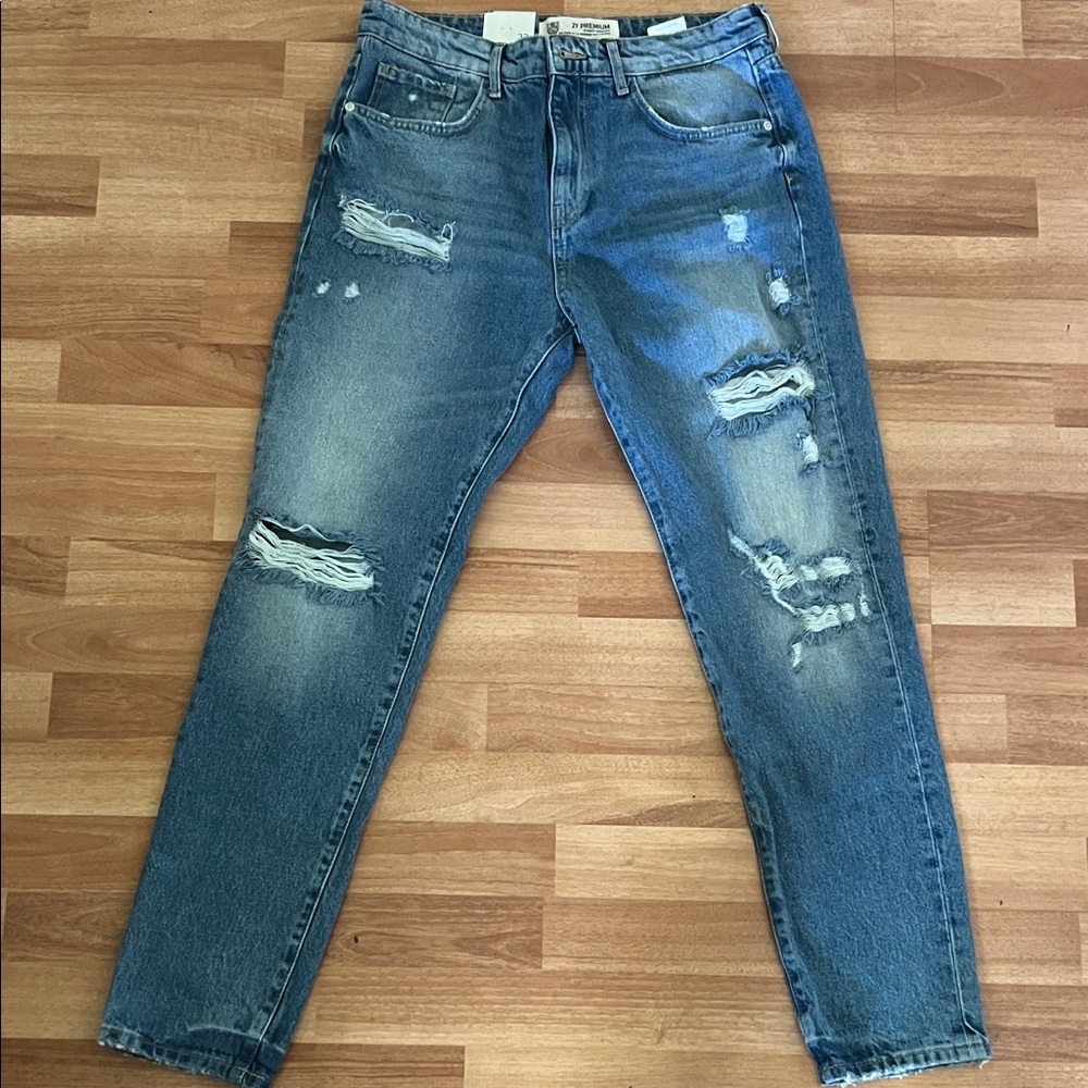 Men's Ripped Denim Jeans in Classic Blue